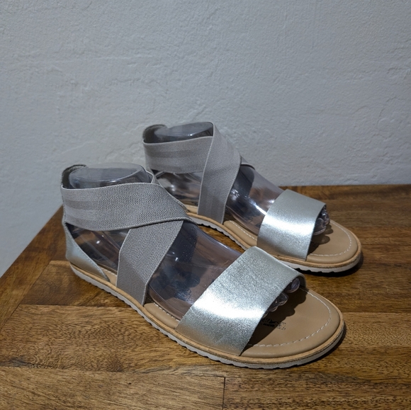 Sorel Shoes - Sorel Ella II Sandal Women's Leather Stretch Silver Ankle Strap NL3202-034 Sz8.5